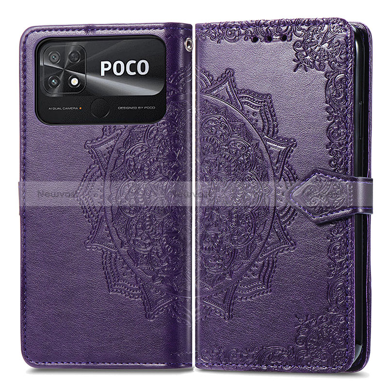 Leather Case Stands Fashionable Pattern Flip Cover Holder for Xiaomi Poco C40 Purple