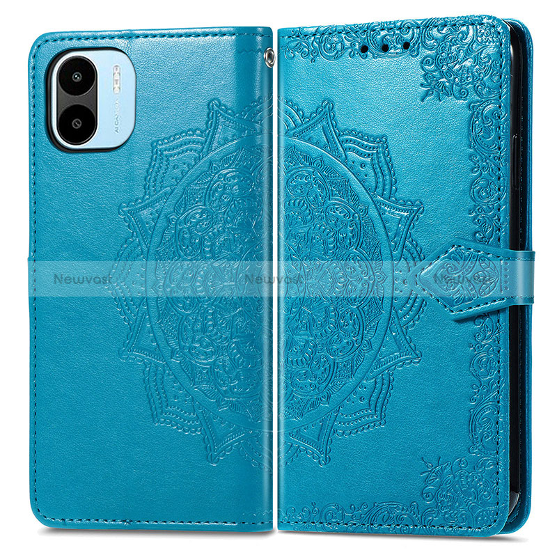 Leather Case Stands Fashionable Pattern Flip Cover Holder for Xiaomi Poco C50 Blue