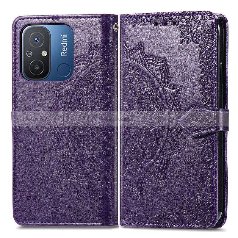 Leather Case Stands Fashionable Pattern Flip Cover Holder for Xiaomi Poco C55 Purple