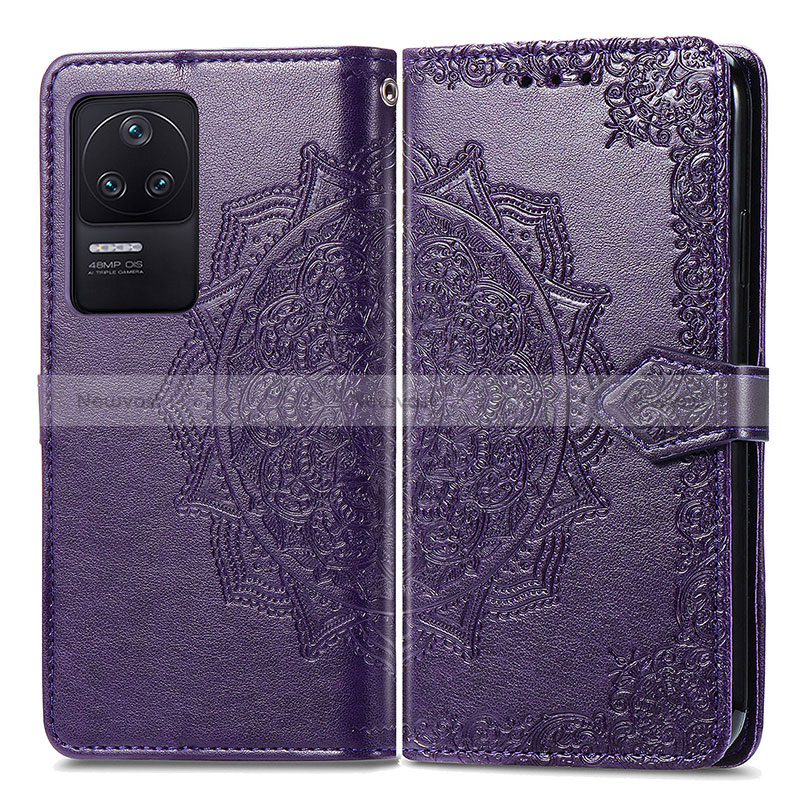 Leather Case Stands Fashionable Pattern Flip Cover Holder for Xiaomi Poco F4 5G Purple