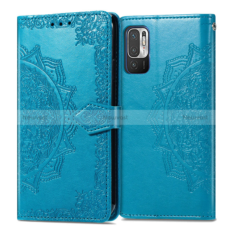 Leather Case Stands Fashionable Pattern Flip Cover Holder for Xiaomi POCO M3 Pro 5G Blue