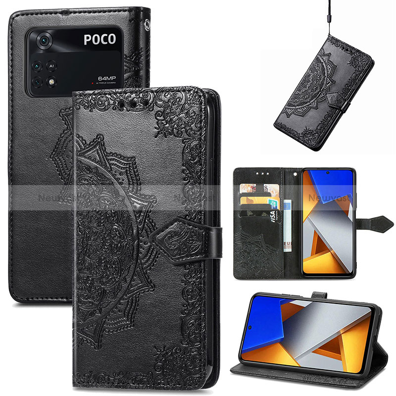 Leather Case Stands Fashionable Pattern Flip Cover Holder for Xiaomi Poco M4 Pro 4G