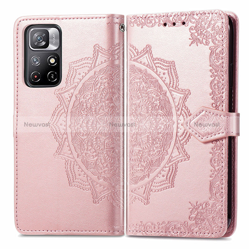 Leather Case Stands Fashionable Pattern Flip Cover Holder for Xiaomi Poco M4 Pro 5G Rose Gold