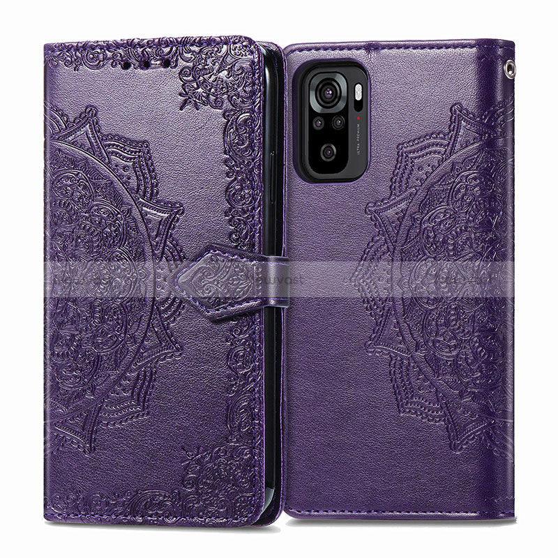 Leather Case Stands Fashionable Pattern Flip Cover Holder for Xiaomi Poco M5S Purple