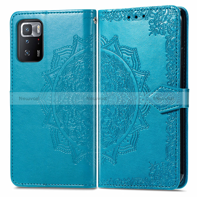 Leather Case Stands Fashionable Pattern Flip Cover Holder for Xiaomi Poco X3 GT 5G Blue