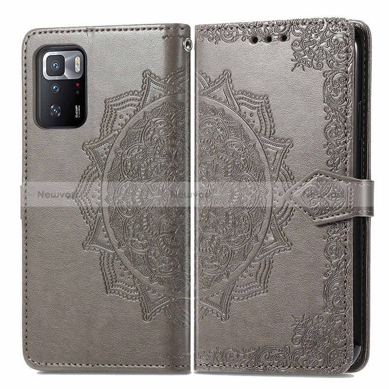 Leather Case Stands Fashionable Pattern Flip Cover Holder for Xiaomi Poco X3 GT 5G Gray