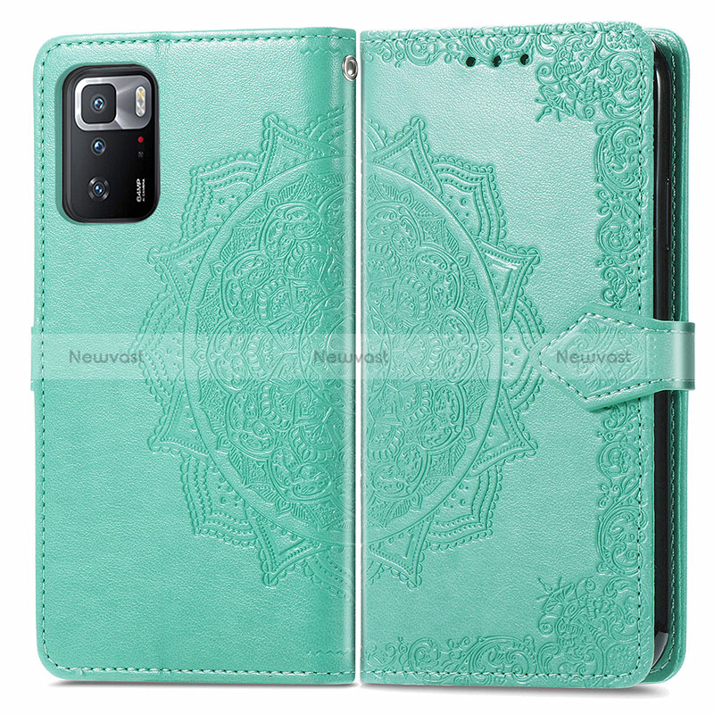 Leather Case Stands Fashionable Pattern Flip Cover Holder for Xiaomi Poco X3 GT 5G Green