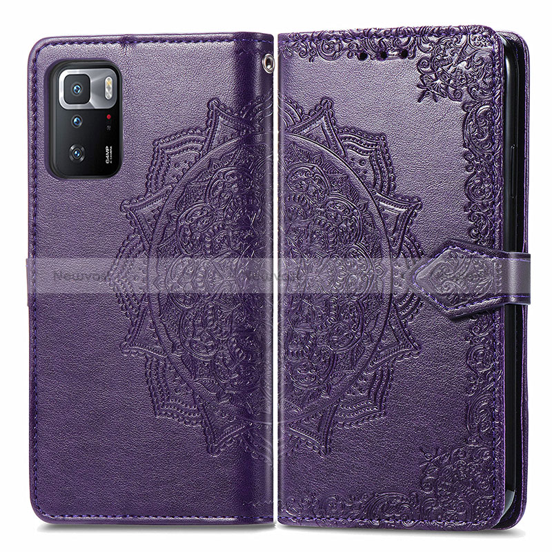 Leather Case Stands Fashionable Pattern Flip Cover Holder for Xiaomi Poco X3 GT 5G Purple