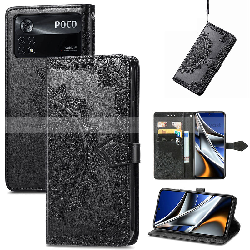 Leather Case Stands Fashionable Pattern Flip Cover Holder for Xiaomi Poco X4 Pro 5G