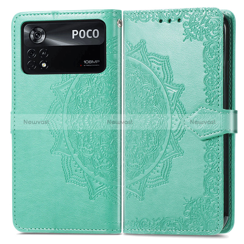 Leather Case Stands Fashionable Pattern Flip Cover Holder for Xiaomi Poco X4 Pro 5G Green