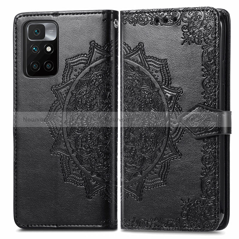 Leather Case Stands Fashionable Pattern Flip Cover Holder for Xiaomi Redmi 10 (2022) Black