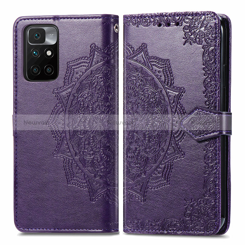 Leather Case Stands Fashionable Pattern Flip Cover Holder for Xiaomi Redmi 10 (2022) Purple