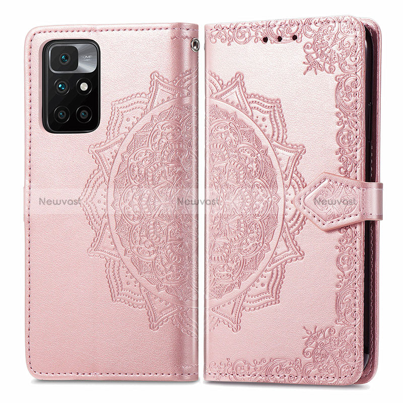 Leather Case Stands Fashionable Pattern Flip Cover Holder for Xiaomi Redmi 10 (2022) Rose Gold