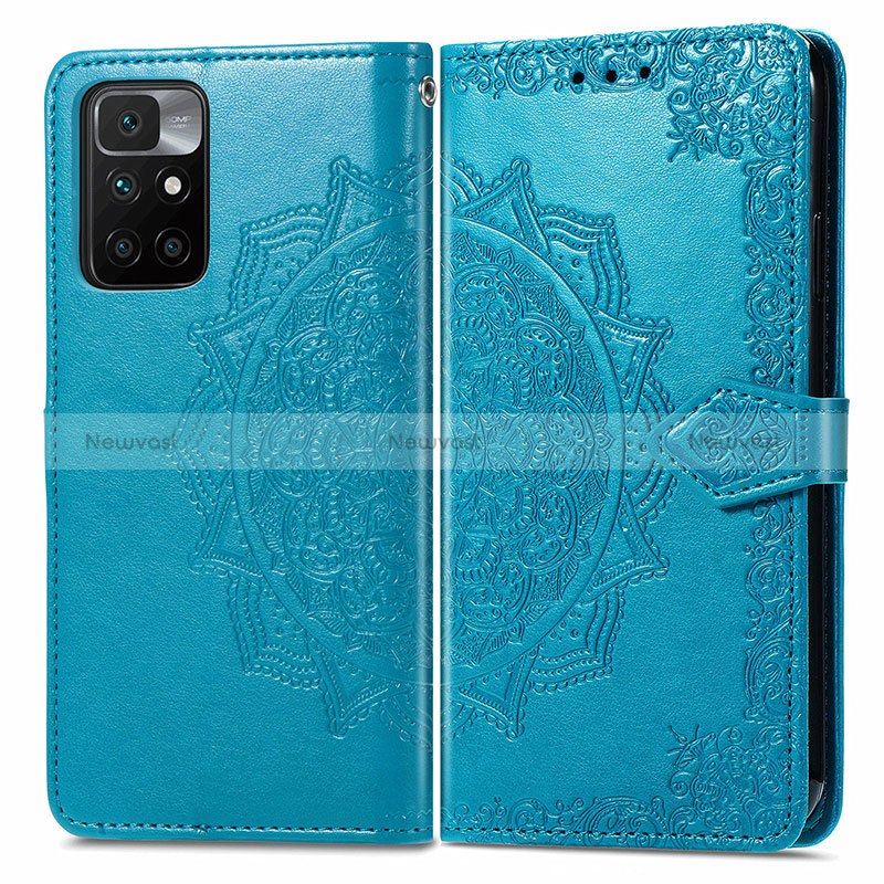 Leather Case Stands Fashionable Pattern Flip Cover Holder for Xiaomi Redmi 10 4G Blue