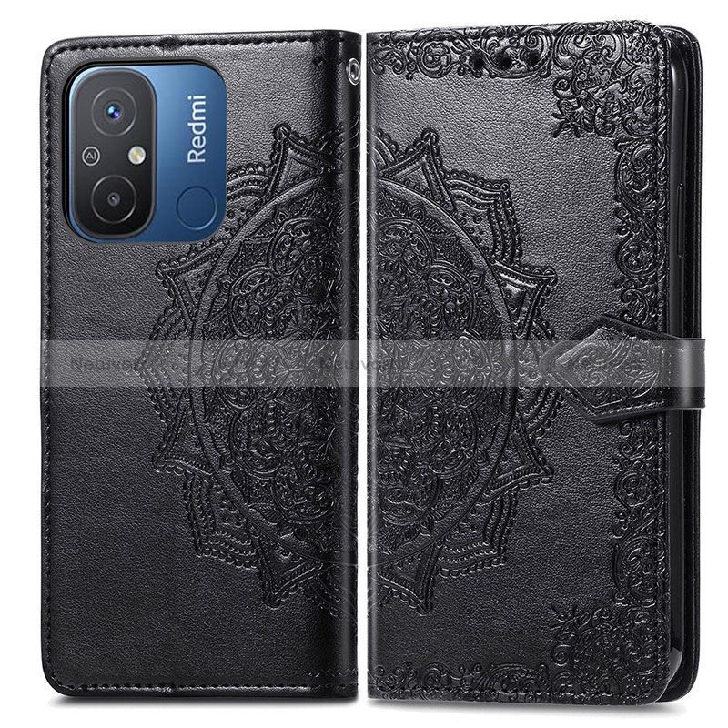 Leather Case Stands Fashionable Pattern Flip Cover Holder for Xiaomi Redmi 11A 4G Black