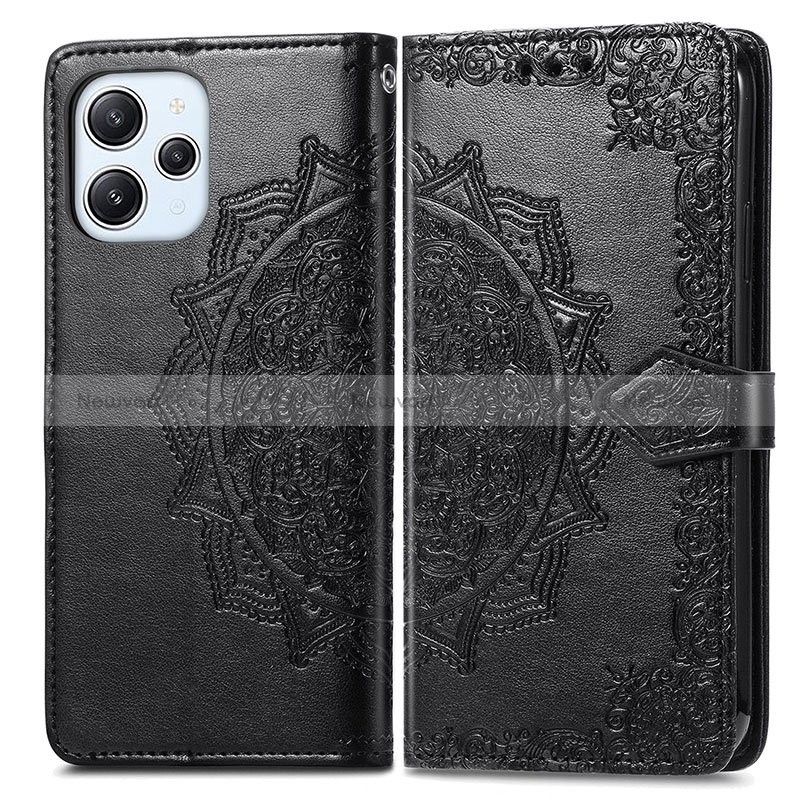 Leather Case Stands Fashionable Pattern Flip Cover Holder for Xiaomi Redmi 12 4G Black