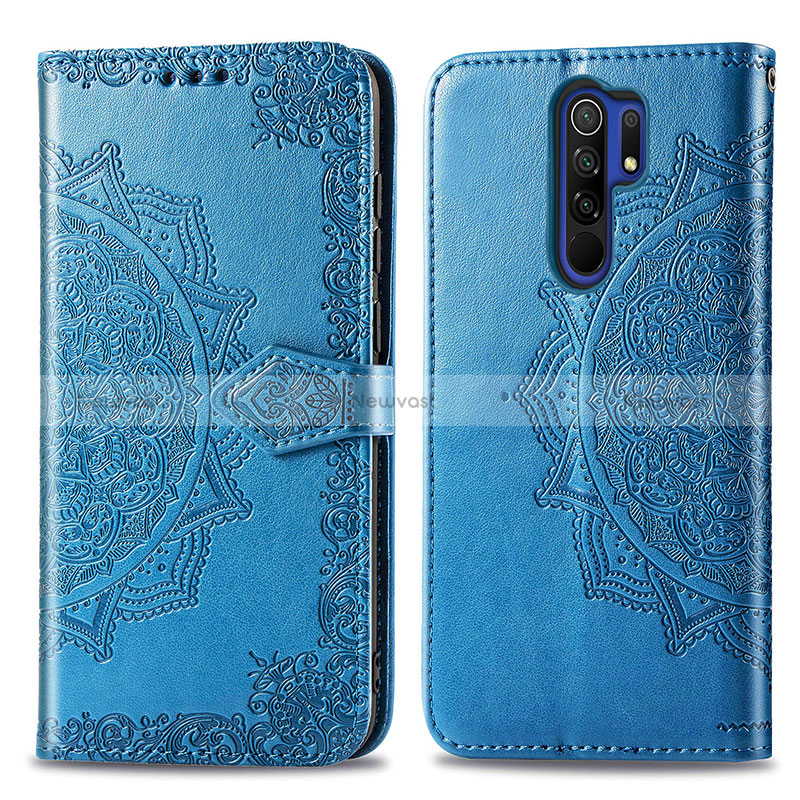 Leather Case Stands Fashionable Pattern Flip Cover Holder for Xiaomi Redmi 9 Blue