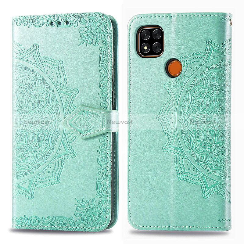 Leather Case Stands Fashionable Pattern Flip Cover Holder for Xiaomi Redmi 9 India Green