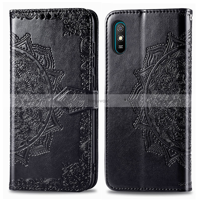 Leather Case Stands Fashionable Pattern Flip Cover Holder for Xiaomi Redmi 9A Black