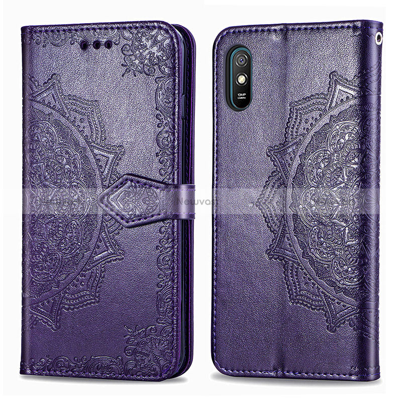 Leather Case Stands Fashionable Pattern Flip Cover Holder for Xiaomi Redmi 9A Purple