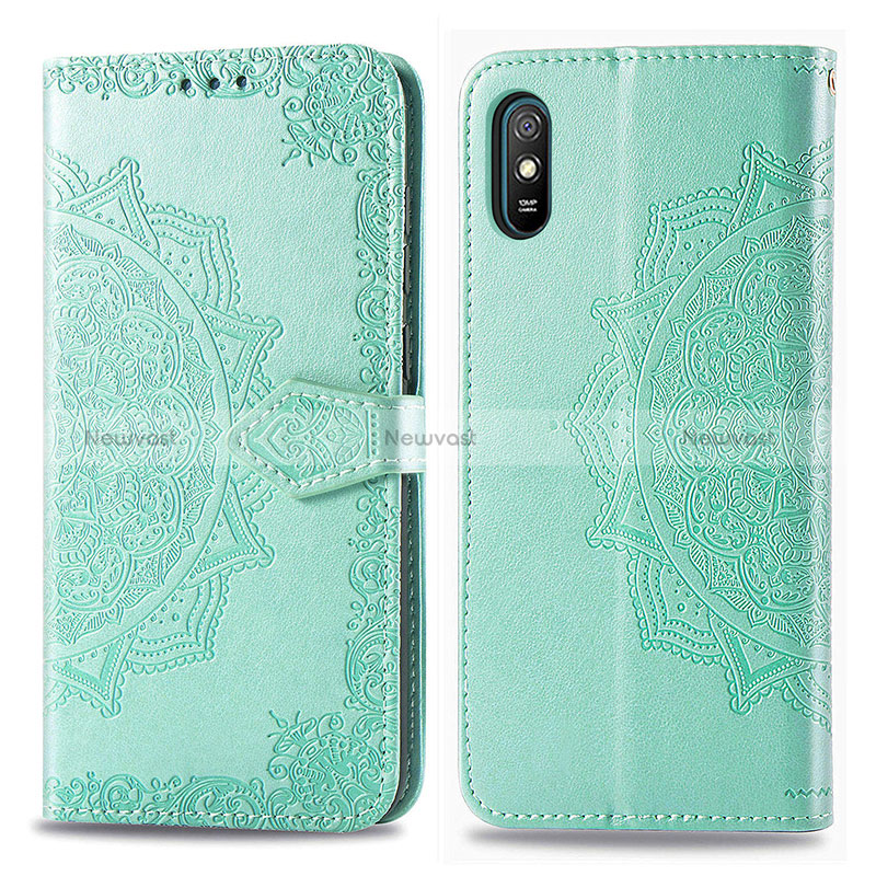 Leather Case Stands Fashionable Pattern Flip Cover Holder for Xiaomi Redmi 9i Green