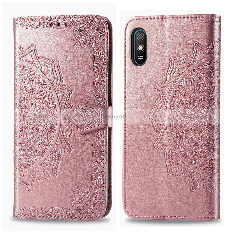 Leather Case Stands Fashionable Pattern Flip Cover Holder for Xiaomi Redmi 9i Rose Gold