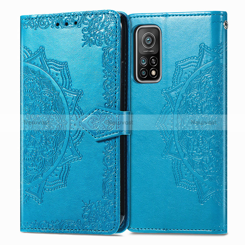 Leather Case Stands Fashionable Pattern Flip Cover Holder for Xiaomi Redmi K30S 5G Blue