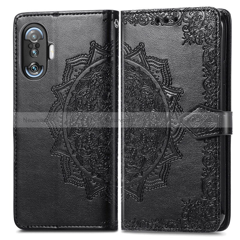 Leather Case Stands Fashionable Pattern Flip Cover Holder for Xiaomi Redmi K40 Gaming 5G Black