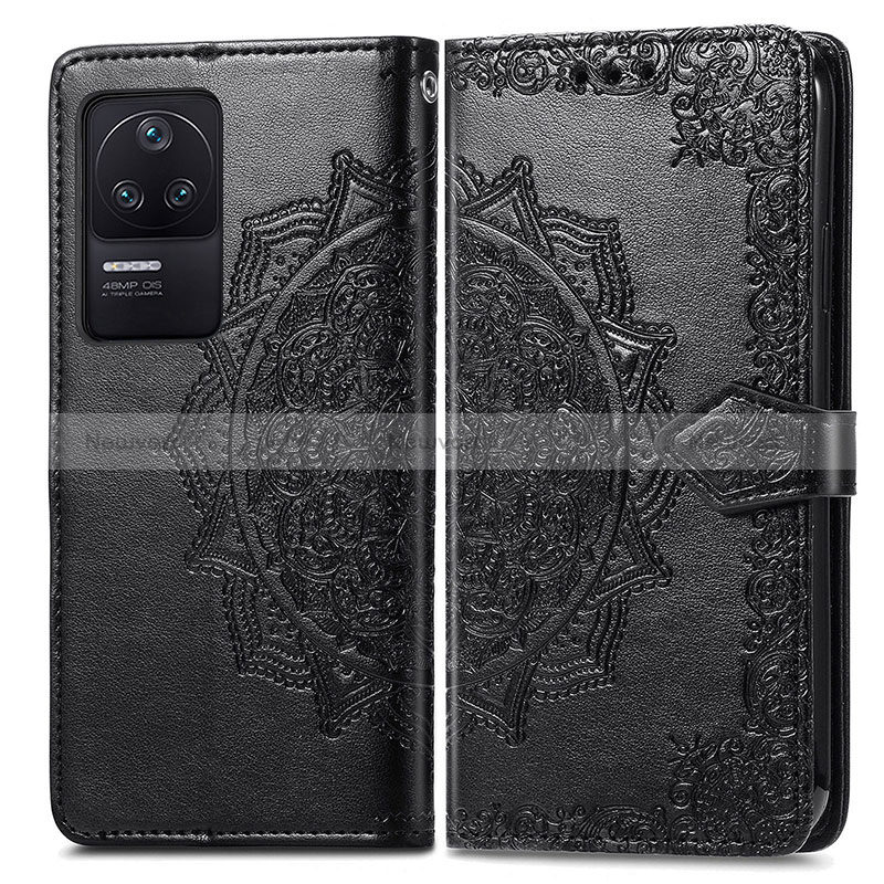 Leather Case Stands Fashionable Pattern Flip Cover Holder for Xiaomi Redmi K40S 5G Black