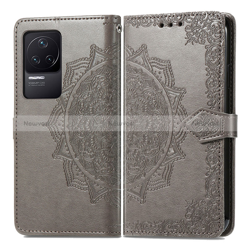 Leather Case Stands Fashionable Pattern Flip Cover Holder for Xiaomi Redmi K50 5G Gray