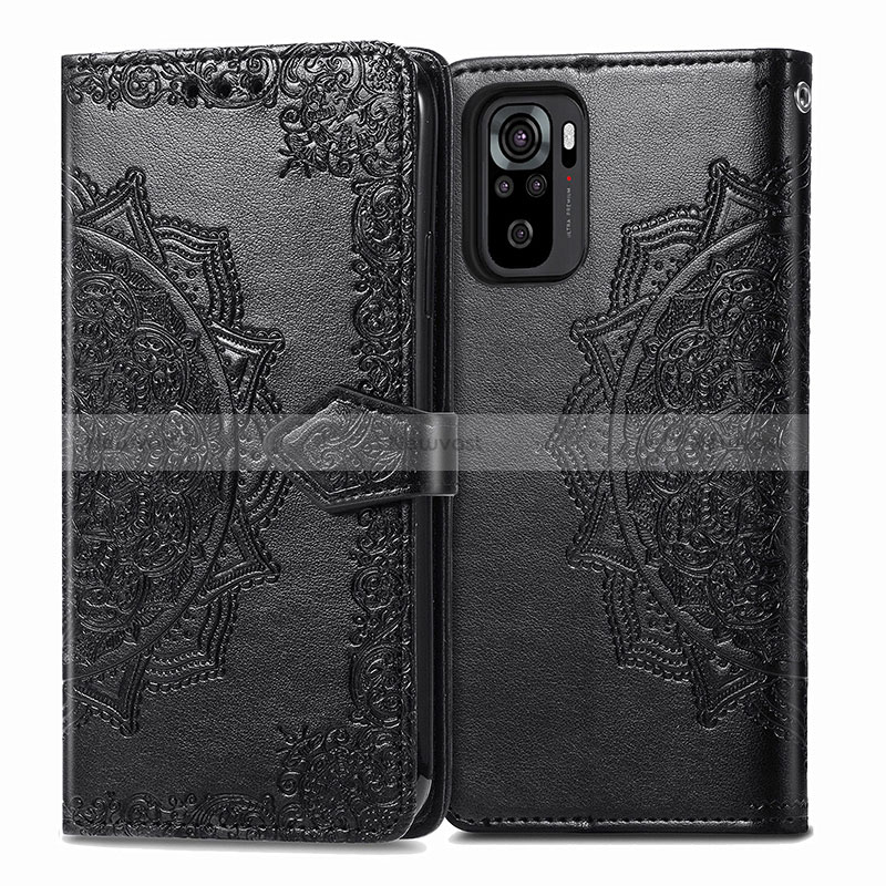 Leather Case Stands Fashionable Pattern Flip Cover Holder for Xiaomi Redmi Note 10 4G Black