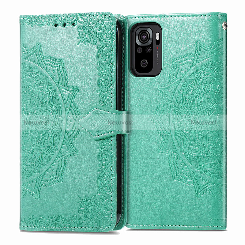 Leather Case Stands Fashionable Pattern Flip Cover Holder for Xiaomi Redmi Note 10 4G Green