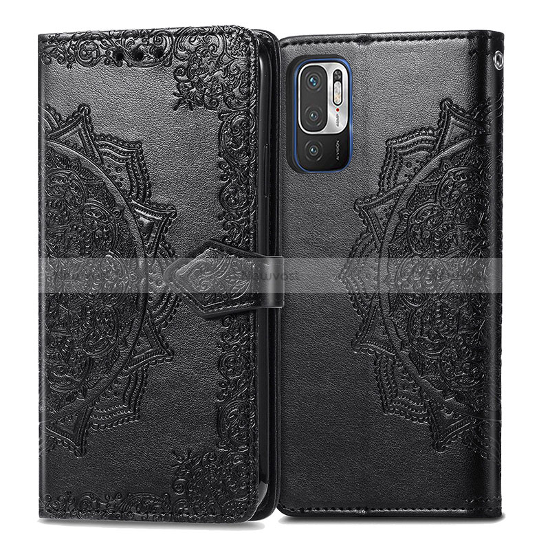 Leather Case Stands Fashionable Pattern Flip Cover Holder for Xiaomi Redmi Note 10 JE 5G Black