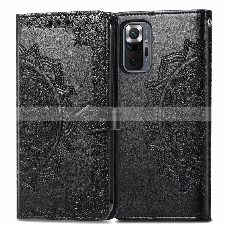 Leather Case Stands Fashionable Pattern Flip Cover Holder for Xiaomi Redmi Note 10 Pro 4G Black