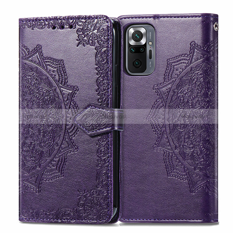 Leather Case Stands Fashionable Pattern Flip Cover Holder for Xiaomi Redmi Note 10 Pro 4G Purple