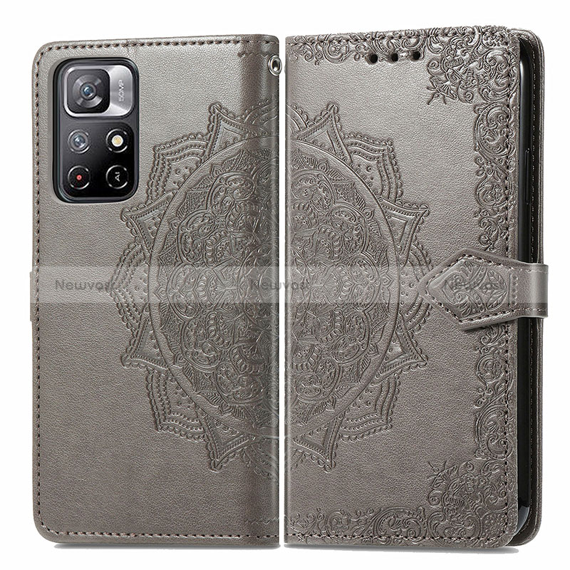 Leather Case Stands Fashionable Pattern Flip Cover Holder for Xiaomi Redmi Note 11S 5G Gray