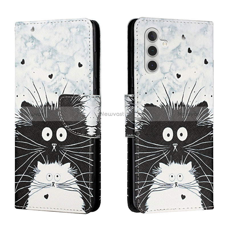 Leather Case Stands Fashionable Pattern Flip Cover Holder H01X for Samsung Galaxy A04s Gray