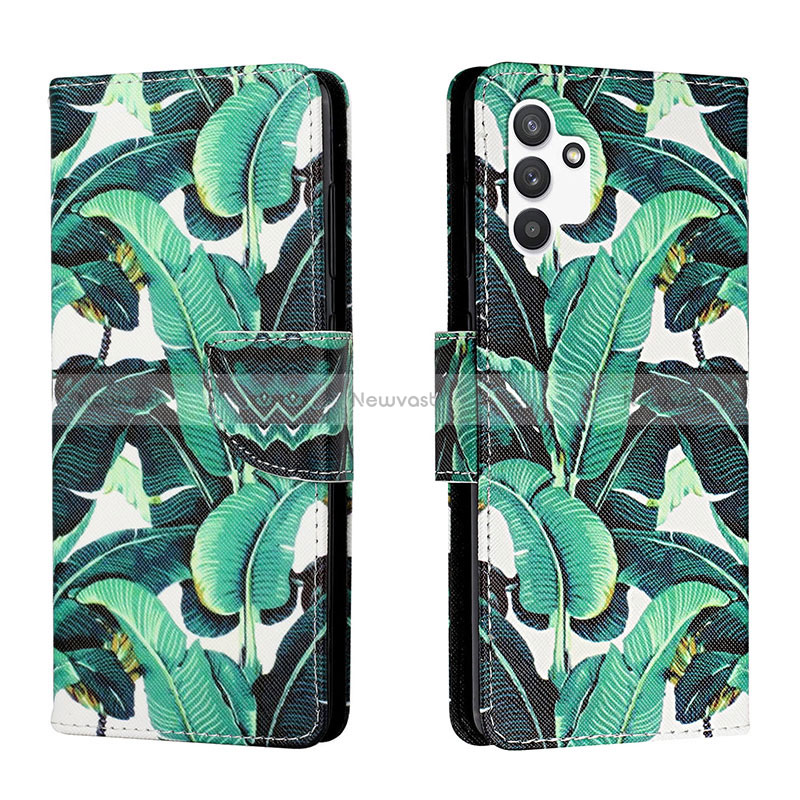 Leather Case Stands Fashionable Pattern Flip Cover Holder H01X for Samsung Galaxy A13 4G Green