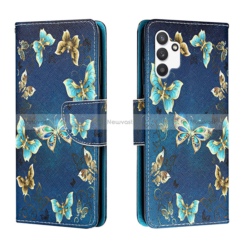 Leather Case Stands Fashionable Pattern Flip Cover Holder H01X for Samsung Galaxy A13 4G Navy Blue