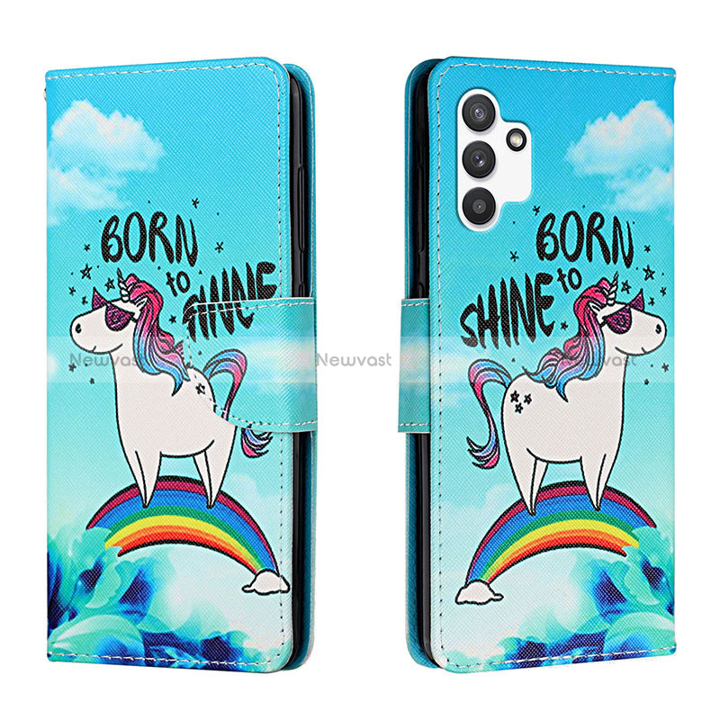 Leather Case Stands Fashionable Pattern Flip Cover Holder H01X for Samsung Galaxy A13 4G Sky Blue