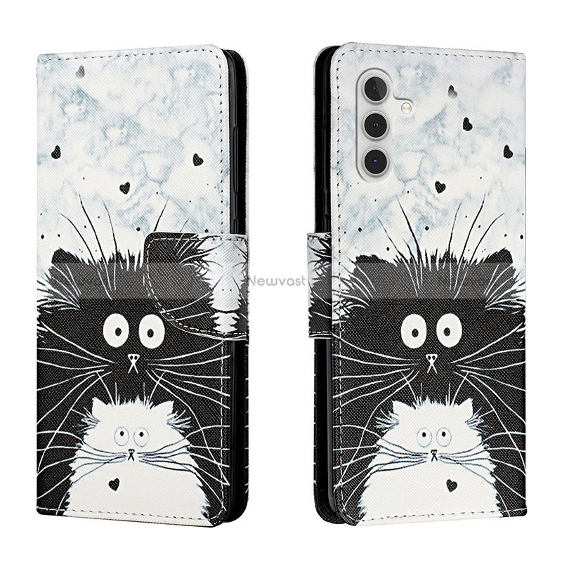 Leather Case Stands Fashionable Pattern Flip Cover Holder H01X for Samsung Galaxy A13 5G Gray