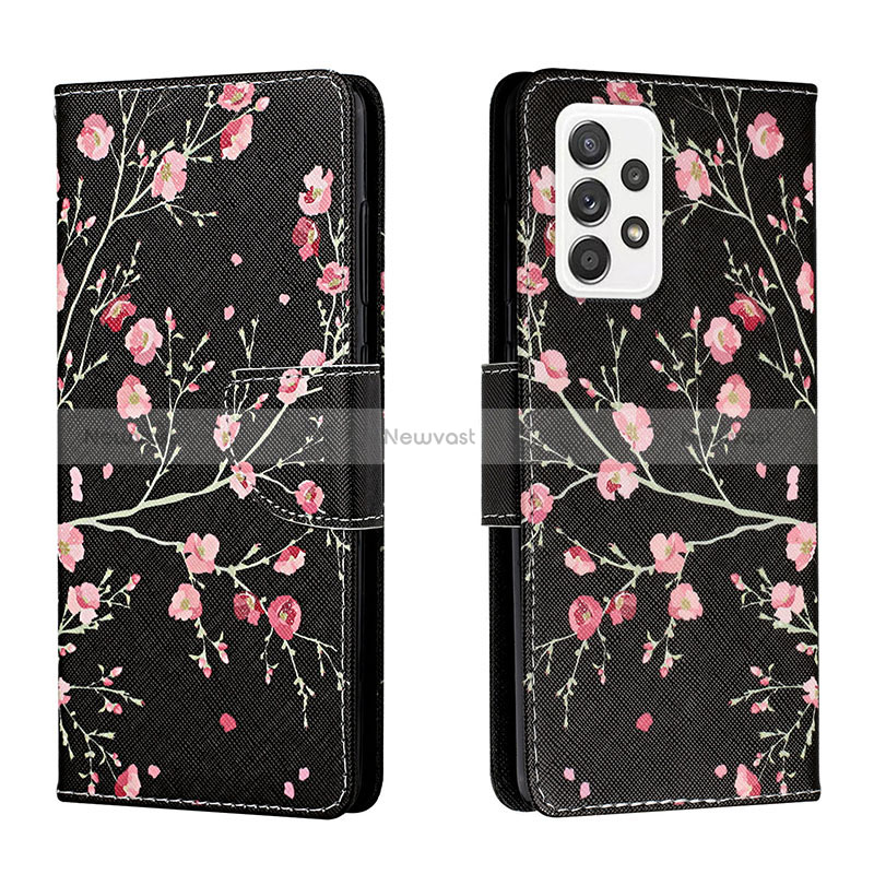 Leather Case Stands Fashionable Pattern Flip Cover Holder H01X for Samsung Galaxy A33 5G Black