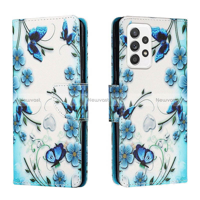 Leather Case Stands Fashionable Pattern Flip Cover Holder H01X for Samsung Galaxy A33 5G Blue