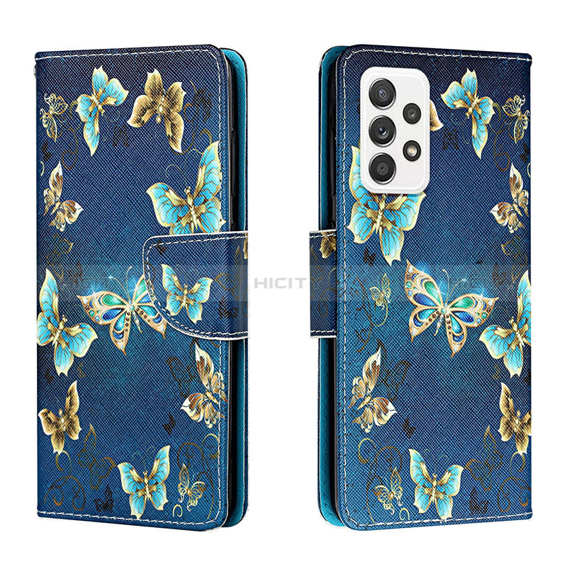 Leather Case Stands Fashionable Pattern Flip Cover Holder H01X for Samsung Galaxy A53 5G Navy Blue