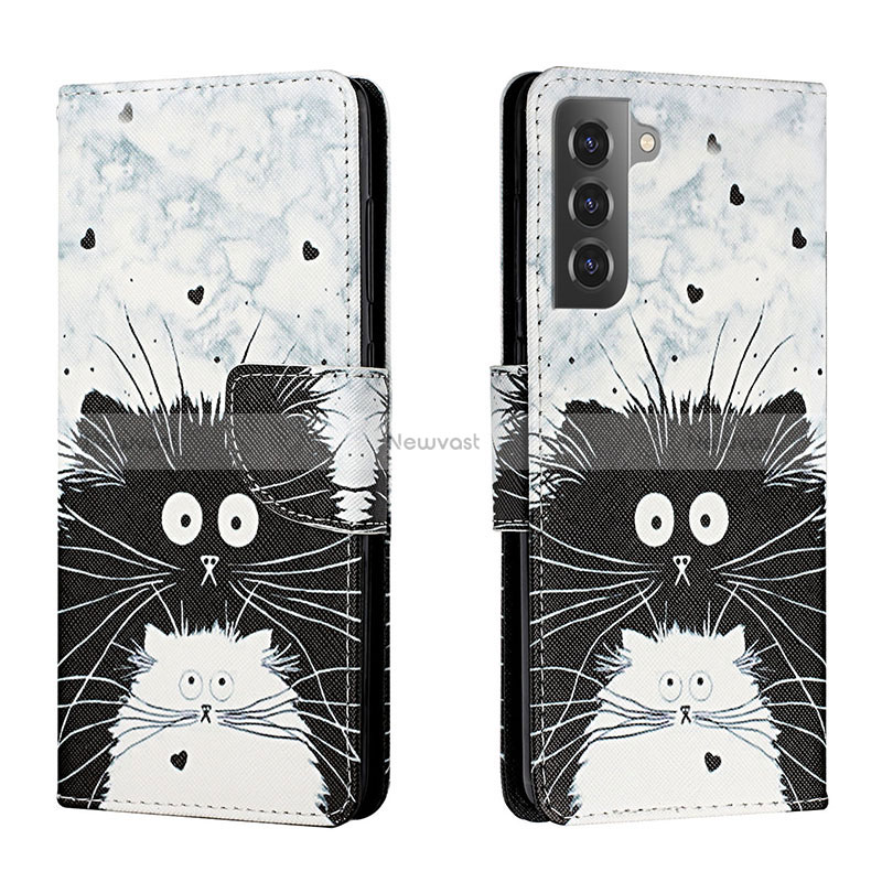 Leather Case Stands Fashionable Pattern Flip Cover Holder H01X for Samsung Galaxy S22 Plus 5G