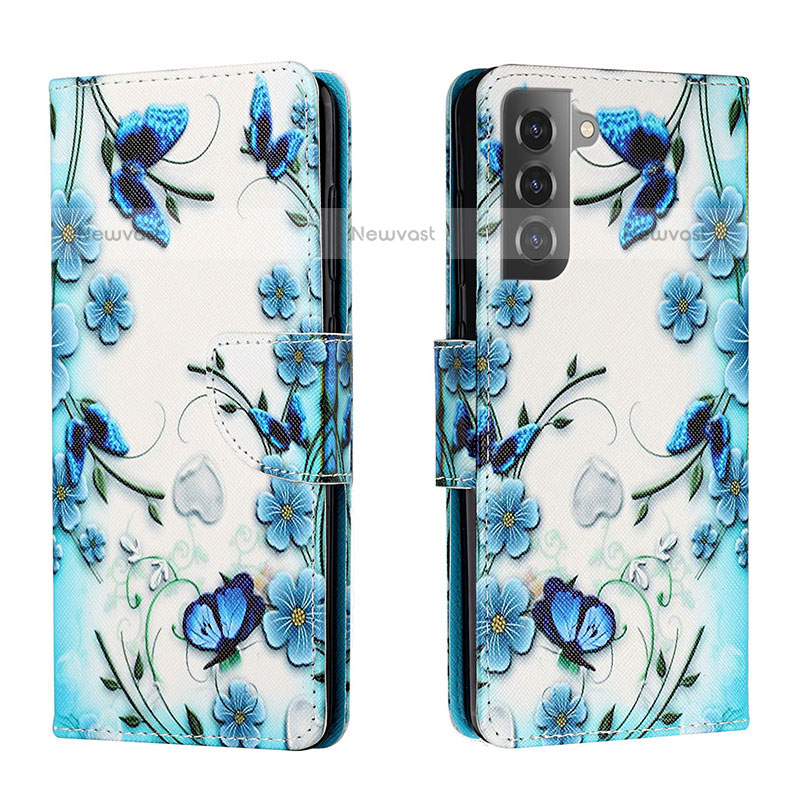 Leather Case Stands Fashionable Pattern Flip Cover Holder H01X for Samsung Galaxy S23 5G Blue