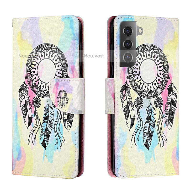 Leather Case Stands Fashionable Pattern Flip Cover Holder H01X for Samsung Galaxy S23 5G Colorful