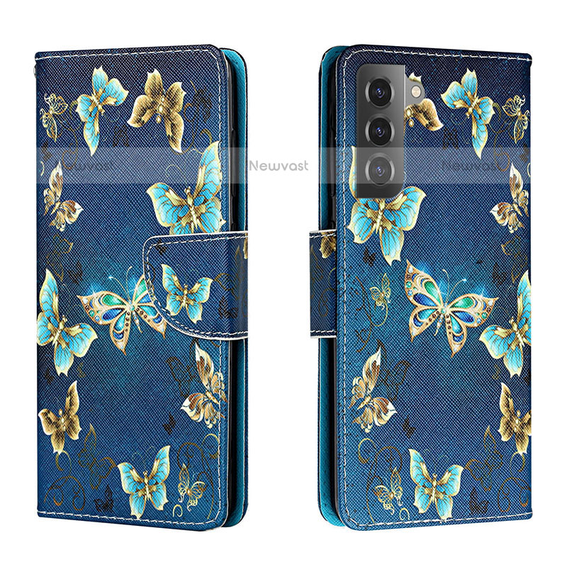 Leather Case Stands Fashionable Pattern Flip Cover Holder H01X for Samsung Galaxy S23 5G Navy Blue