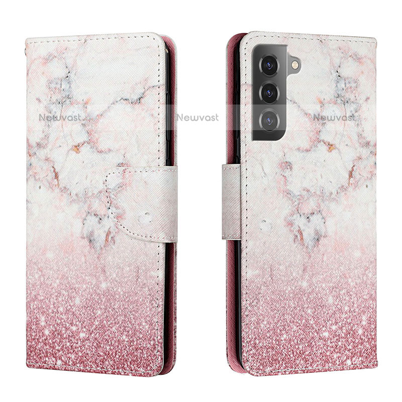 Leather Case Stands Fashionable Pattern Flip Cover Holder H01X for Samsung Galaxy S23 5G Pink