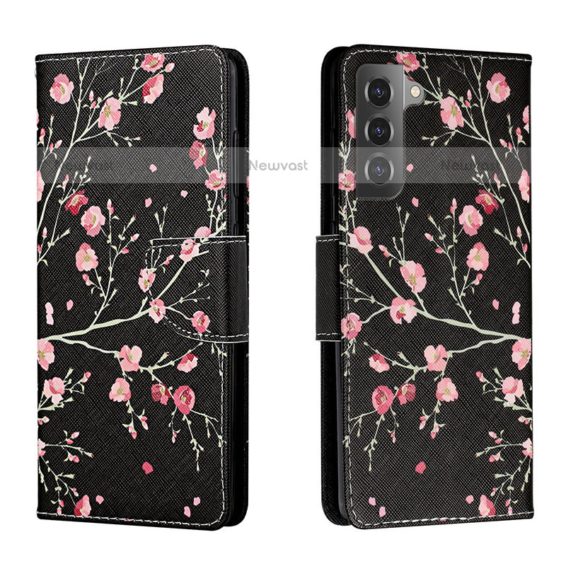 Leather Case Stands Fashionable Pattern Flip Cover Holder H01X for Samsung Galaxy S23 Plus 5G Black